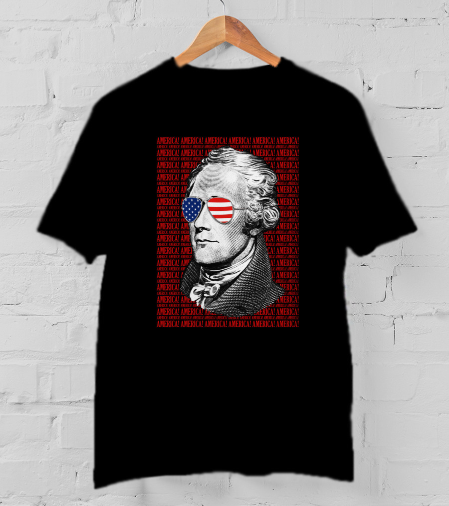 Alexander Hamilton America USA Patriotic Sunglasses Iconic American Flag T-Shirt