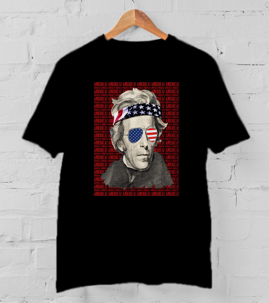 Andrew Jackson American Flag Bandana Sunglasses Patriotic USA America T-Shirt