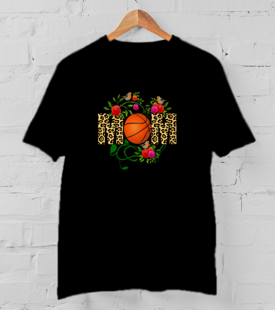 BASKETBALL MOM Cool Leopard Floral Birds T-Shirt