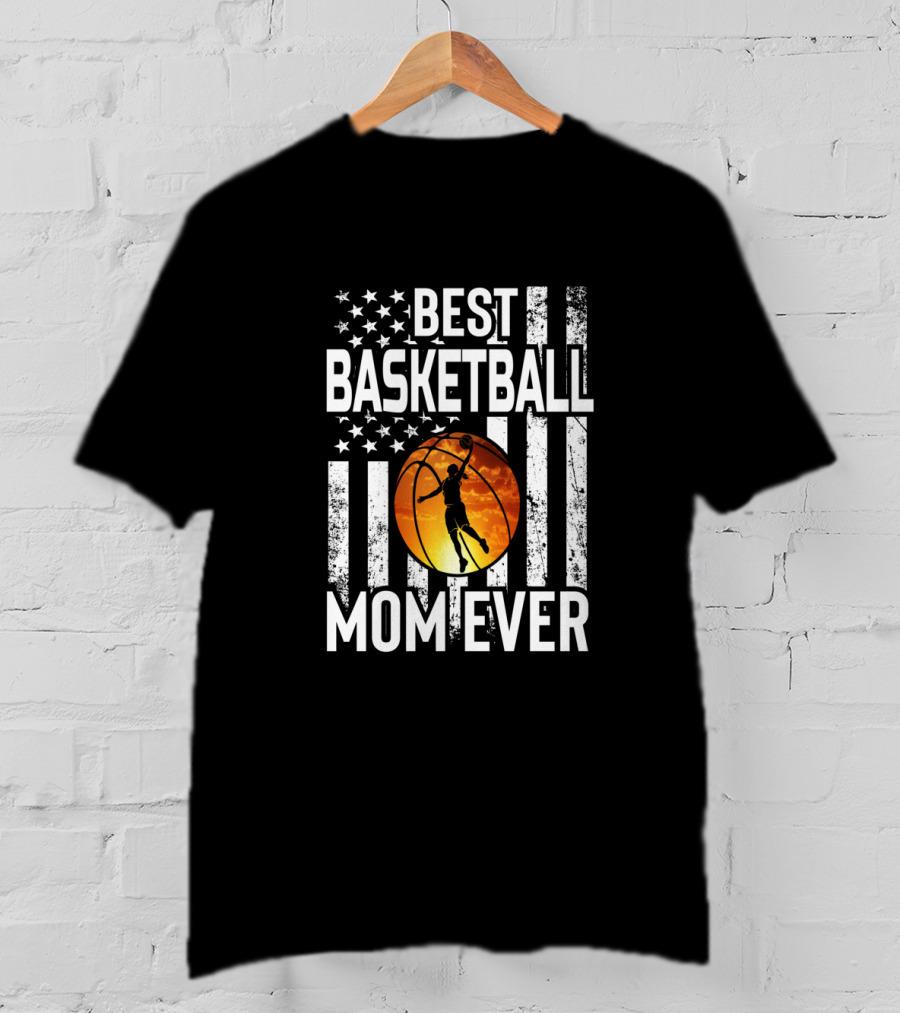 Best Basketball Mom Ever Vintage American Flag Basketball Dunk T-Shirt