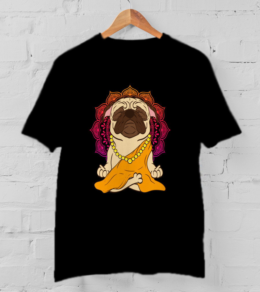 Buddhism Meditation Yoga Pug With Mandala And Beads T-Shirt