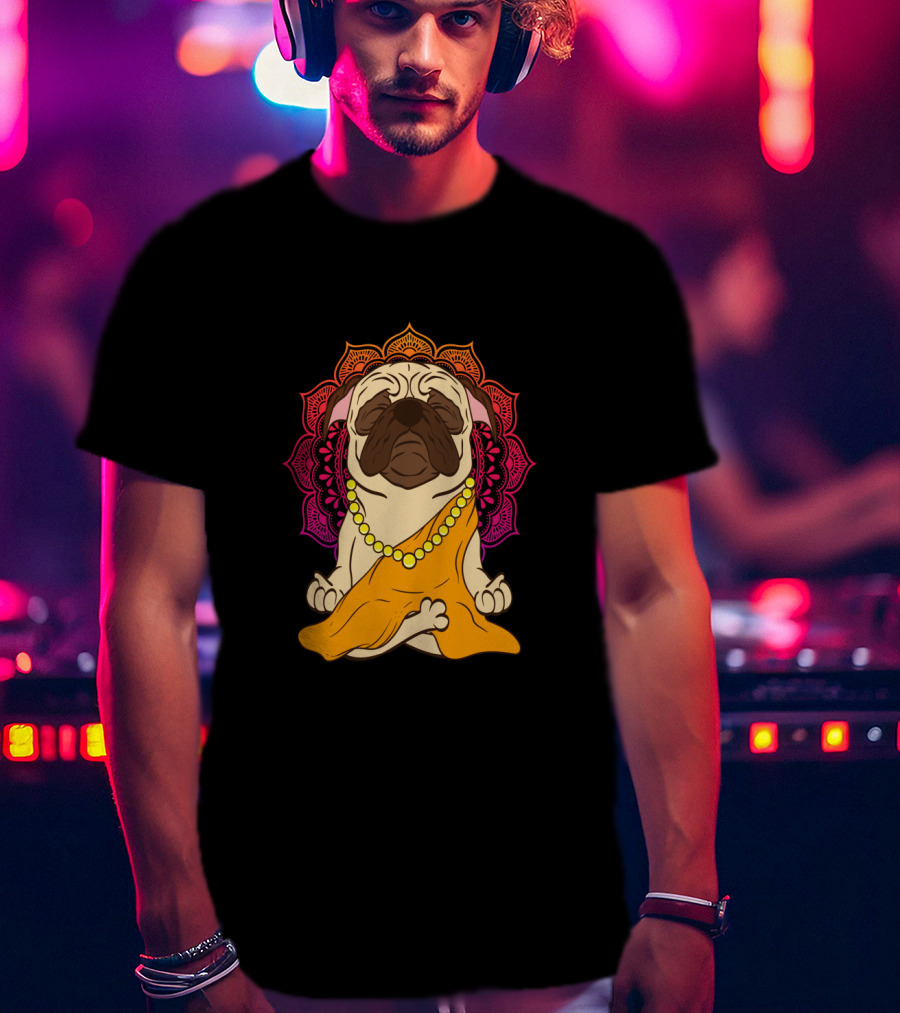 Buddhism Meditation Yoga Pug With Mandala And Beads T-Shirt