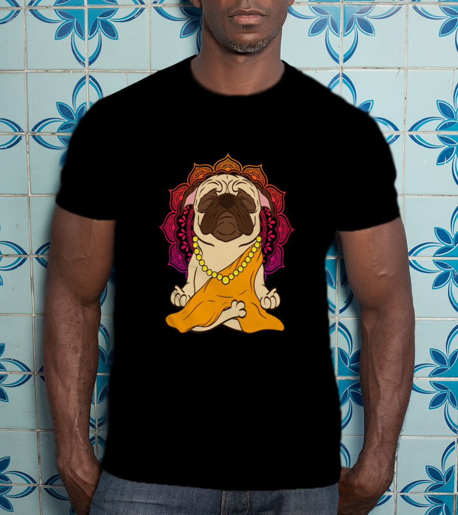 Buddhism Meditation Yoga Pug With Mandala And Beads T-Shirt