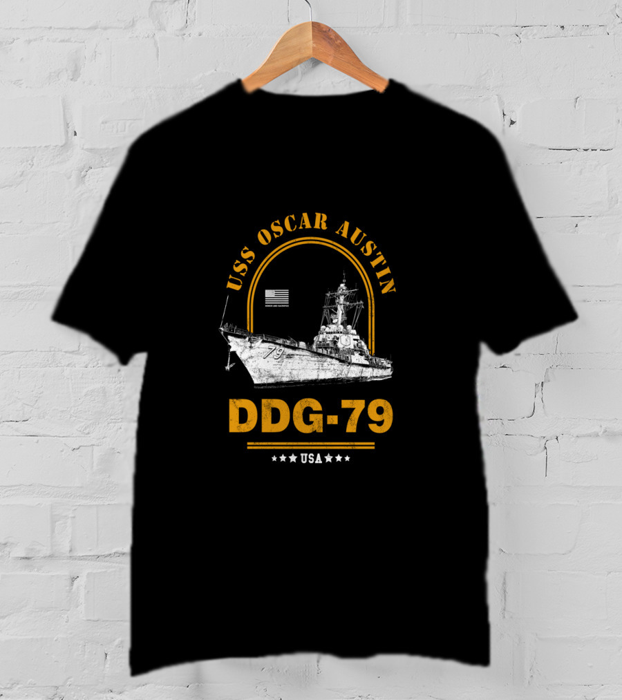 USS Oscar Austin DDG-79 USA Navy Ship Flag Stars T-Shirt