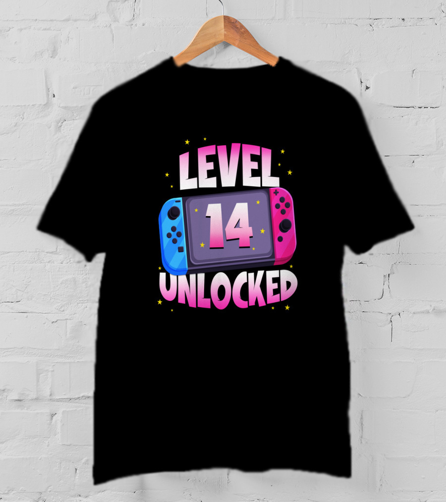 Level 14 Unlocked Birthday Girl 14 Years Old Video Games Console T-Shirt