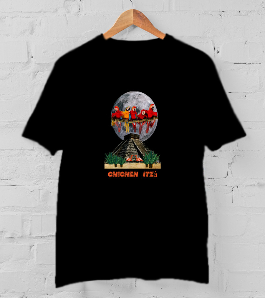Chichen Itza Pyramid Moon Parrots T-Shirt