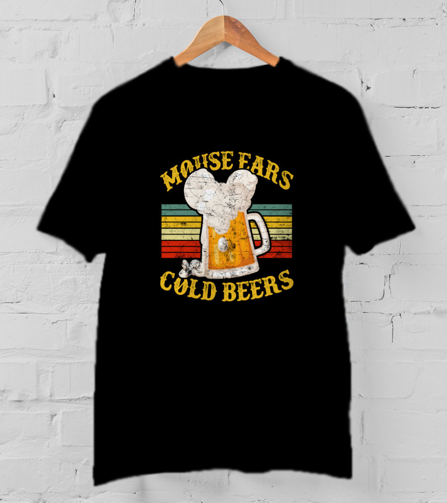 Mouse Ears Cold Beers Vintage Drinker's Mug With Retro Stripes T-Shirt
