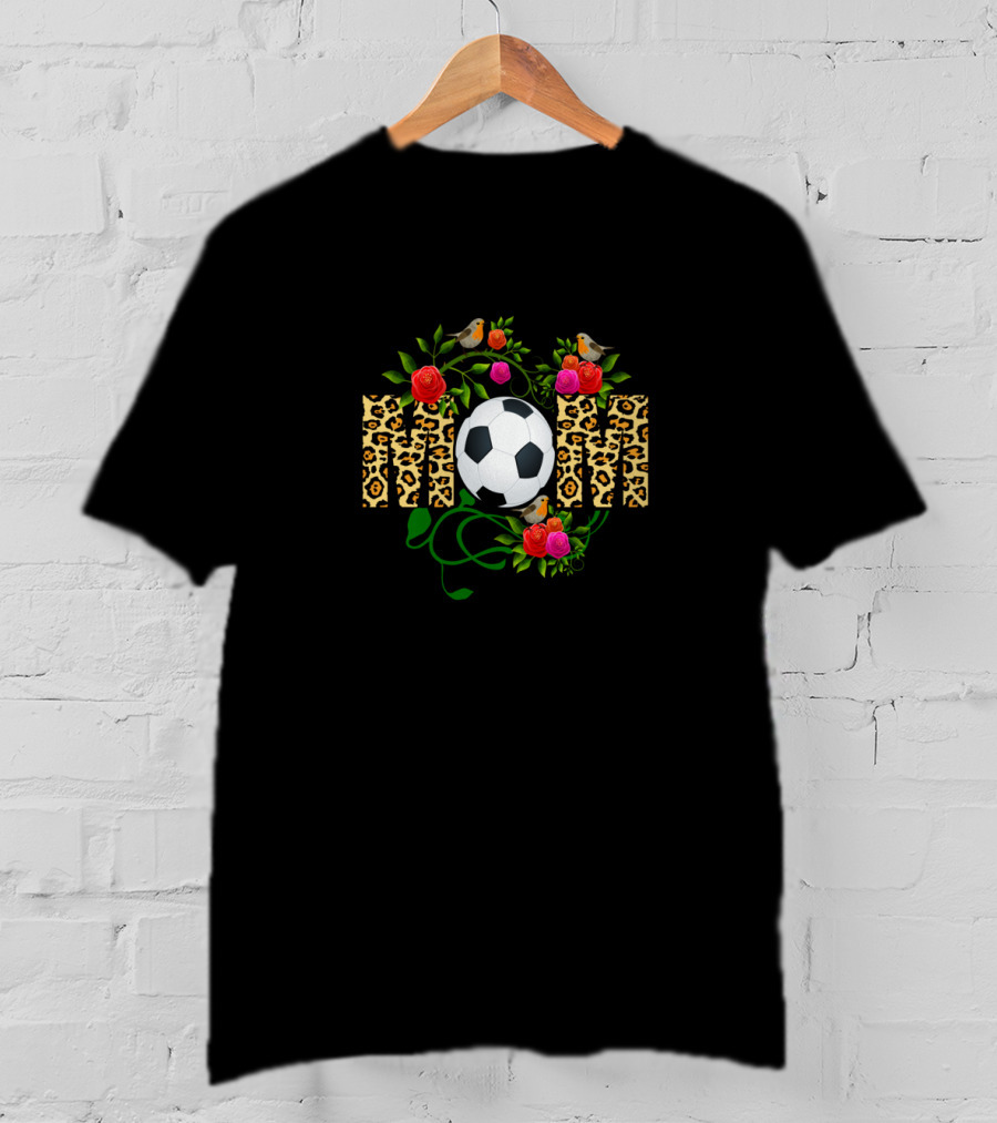 SOCCER MOM Leopard Print Floral Soccer Ball T-Shirt