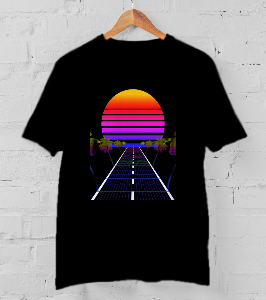 Vaporwavewave Retro Sunset Palm Road T-Shirt