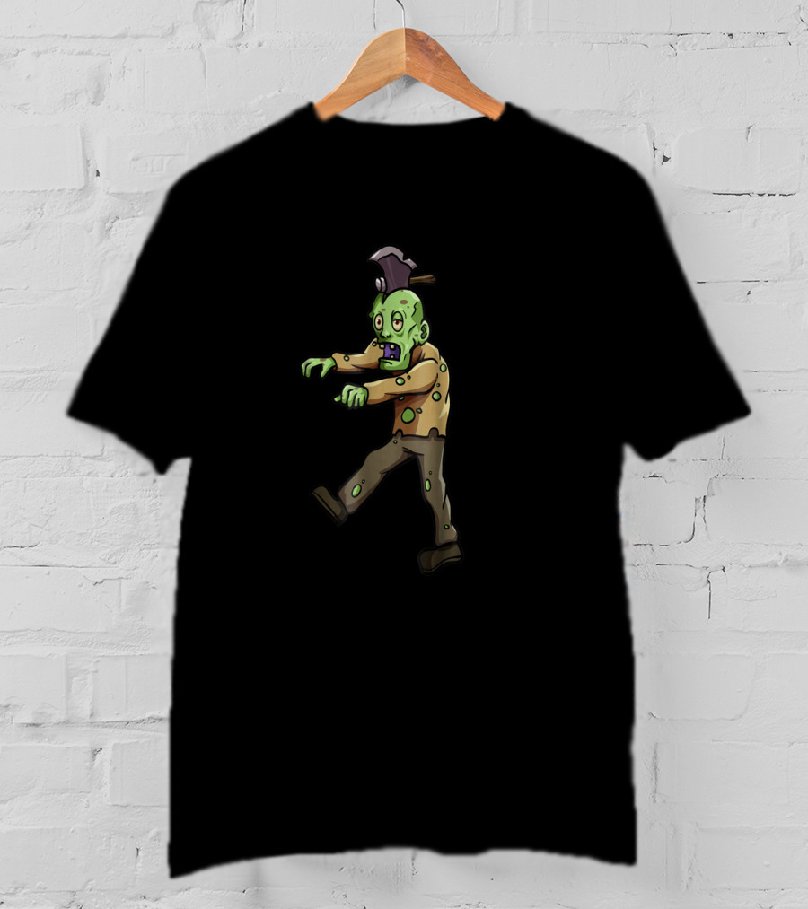 Zombie Dead Man Walking Axe In Head Cartoon T-Shirt