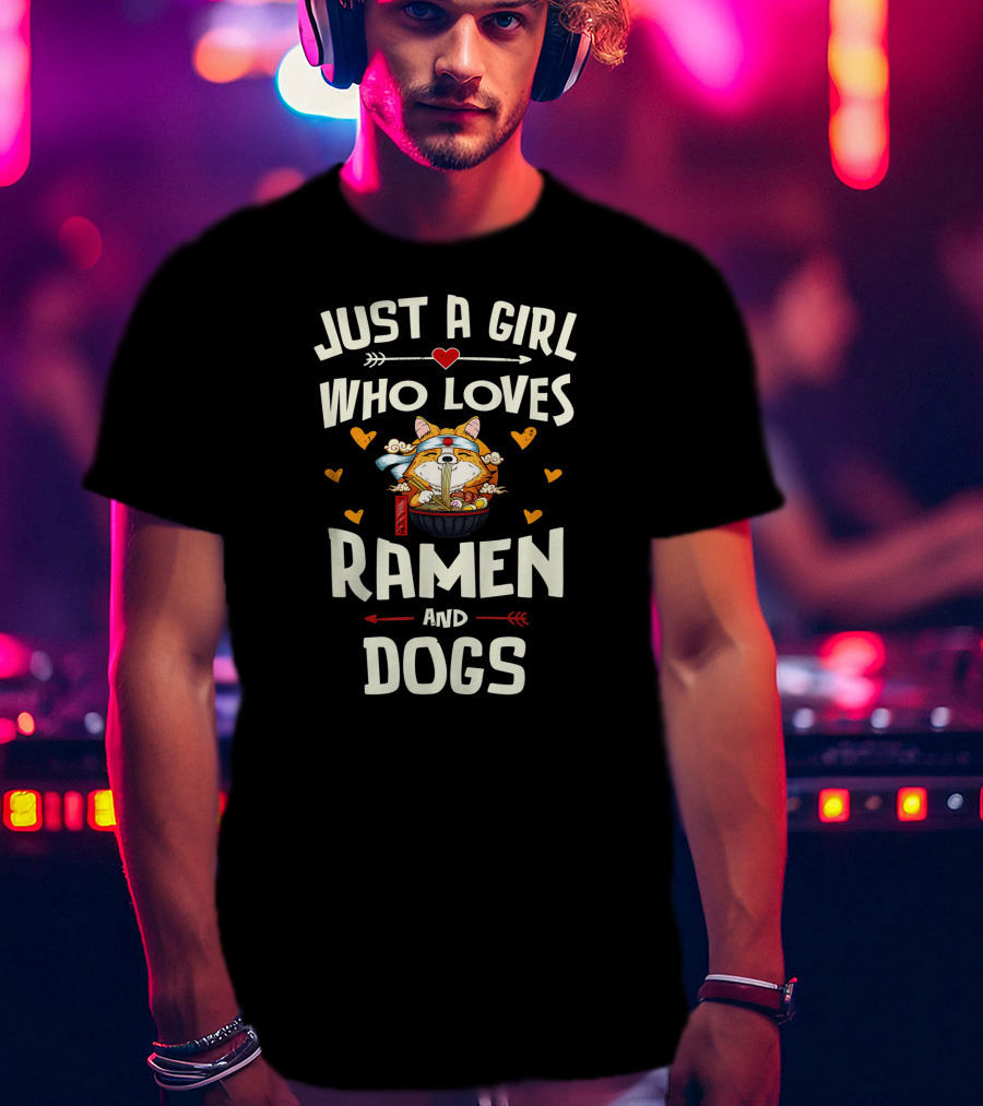 Just A Girl Who Loves Ramen And Dogs Kawaii Anime T-Shirt