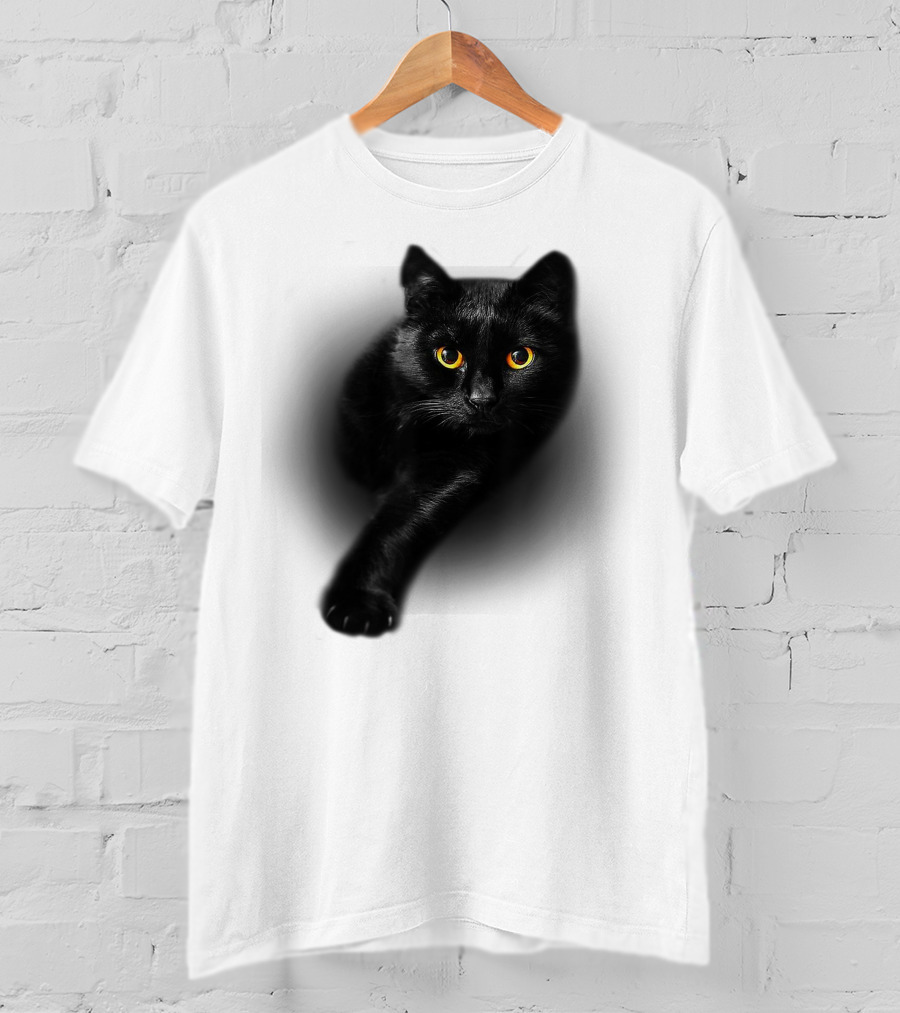 Black Cat Yellow Eyes Halloween T-Shirt