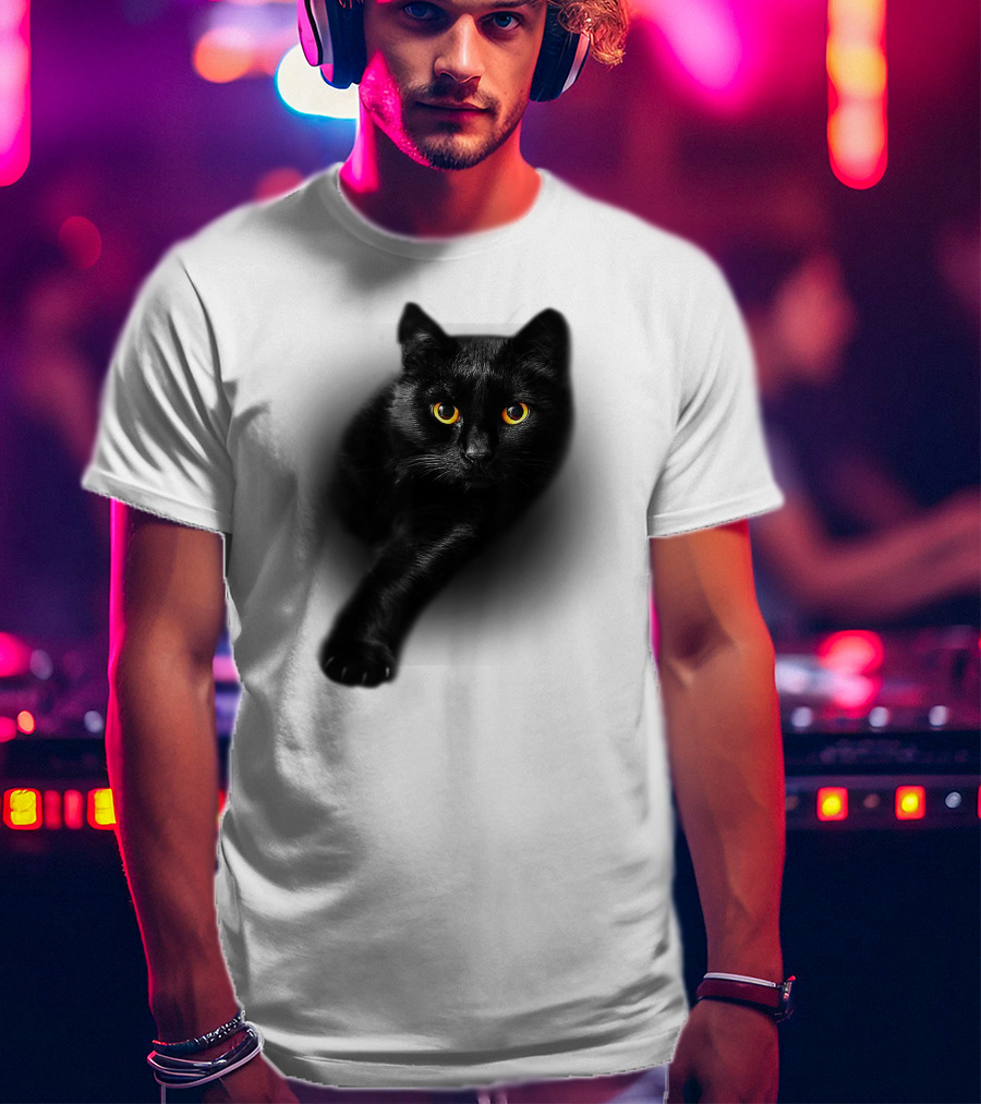 Black Cat Yellow Eyes Halloween T-Shirt