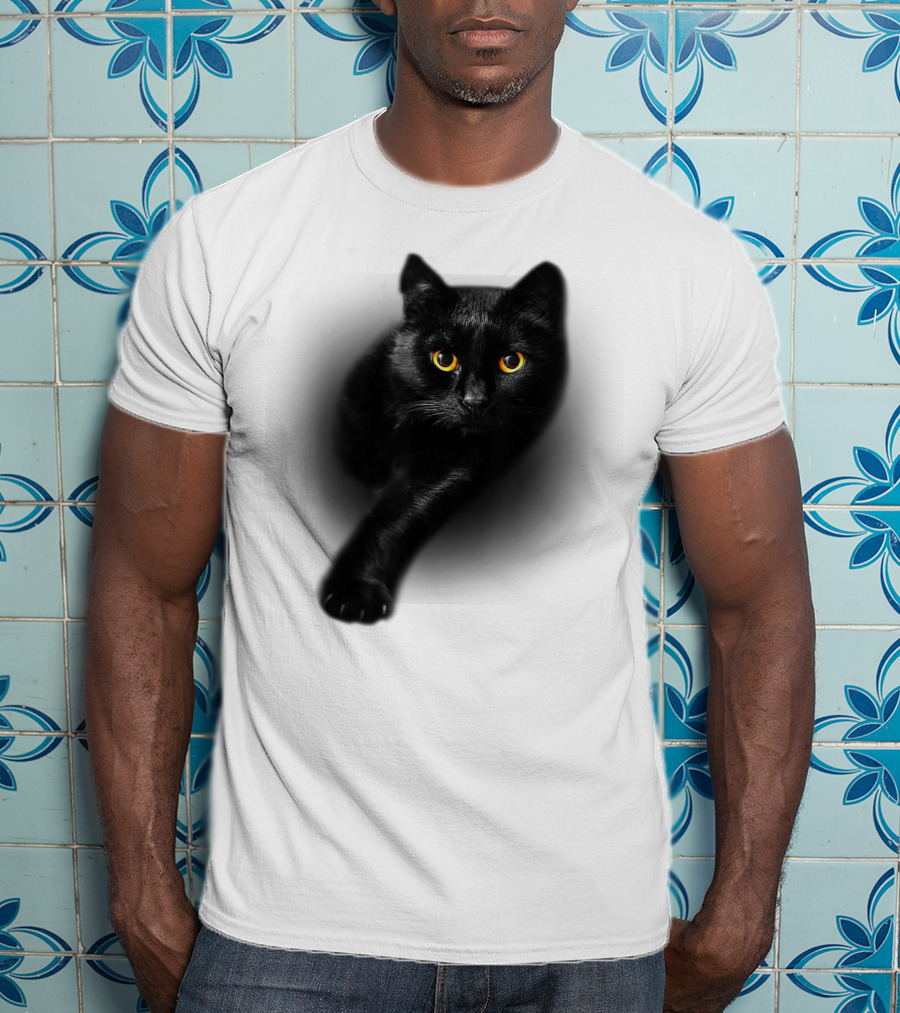 Black Cat Yellow Eyes Halloween T-Shirt