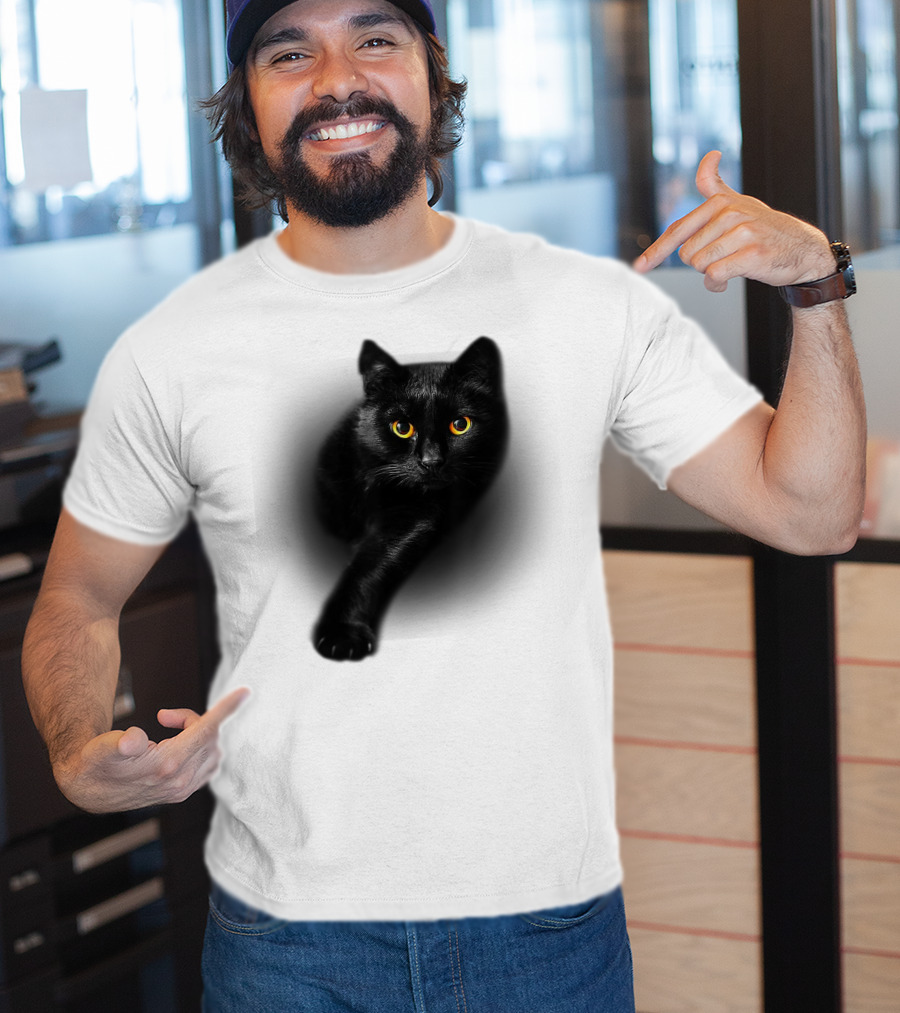 Black Cat Yellow Eyes Halloween T-Shirt