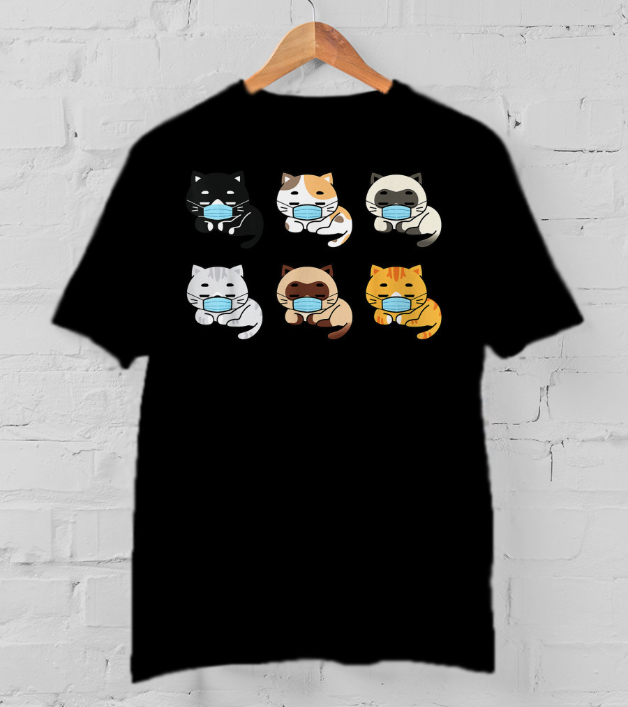 Cat Face Mask Cute Pet Cats Lovers Kitten Set T-Shirt