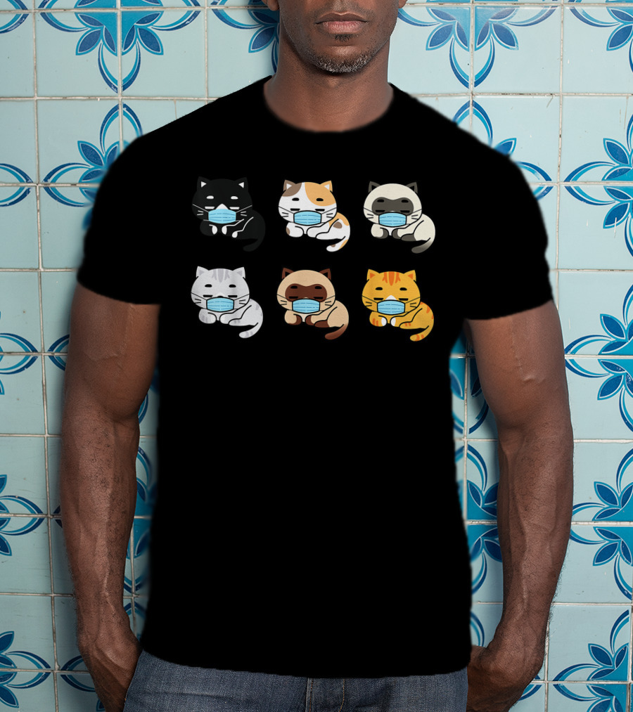 Cat Face Mask Cute Pet Cats Lovers Kitten Set T-Shirt