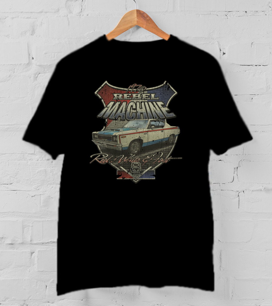 1970 AMC Rebel Machine Red White Blue V8 T-Shirt