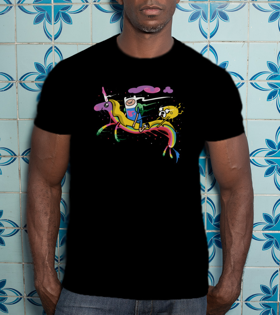 Adventure Time Trippin Finn And Jake On Lady Rainicorn T-Shirt