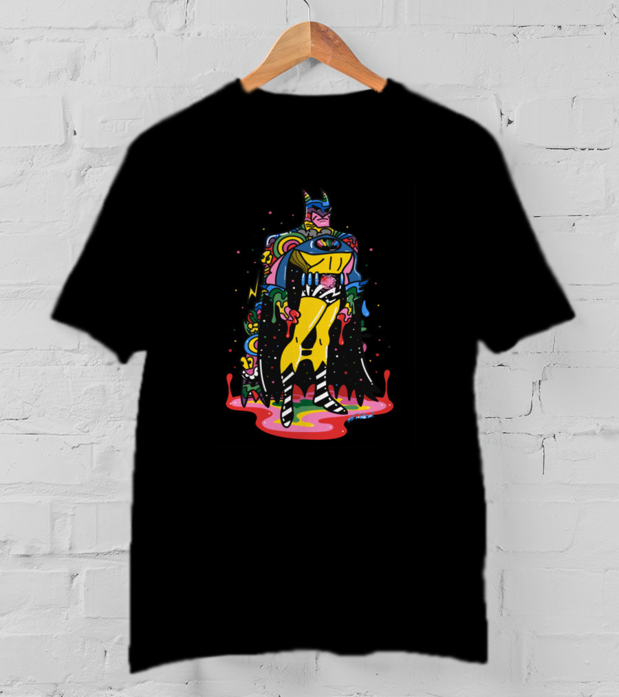 Batman Doodle Rainbow Batman Colorful Dripping Cape And Suit T-Shirt