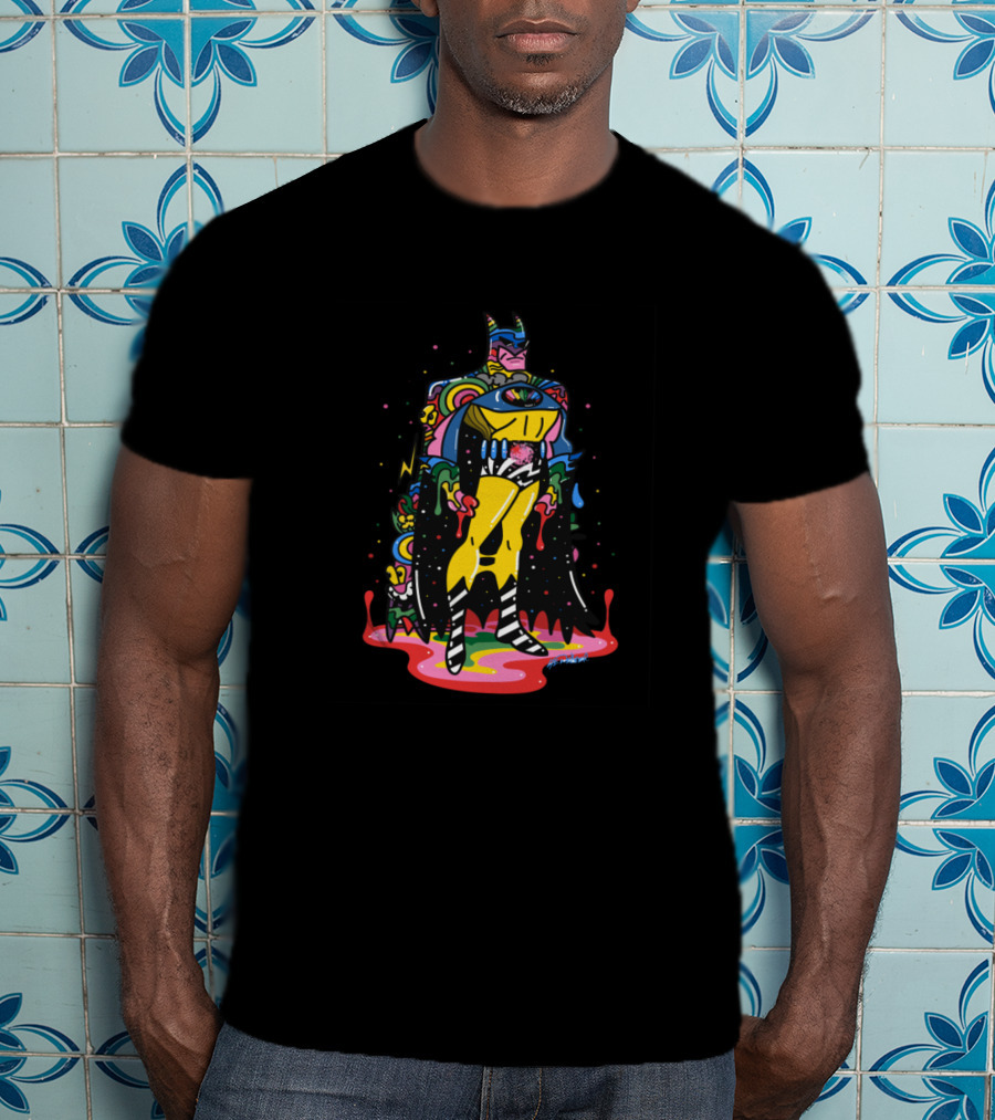 Batman Doodle Rainbow Batman Colorful Dripping Cape And Suit T-Shirt