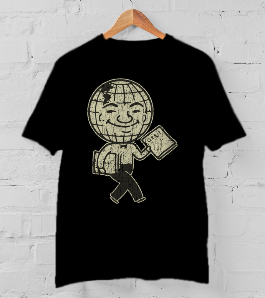 Detroit Orbit Magazine Walking Globe Man Holding Publication T-Shirt