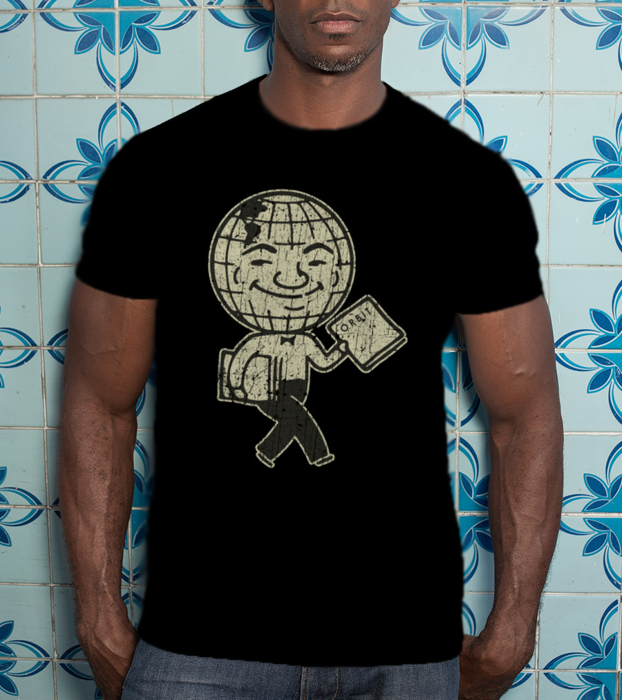 Detroit Orbit Magazine Walking Globe Man Holding Publication T-Shirt