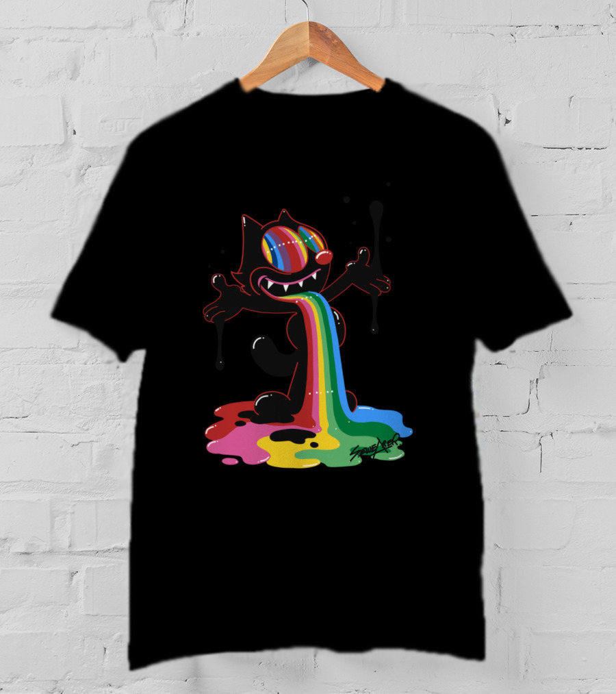 Felix The Cat Rainbow Splatter Art By Zed1 T-Shirt