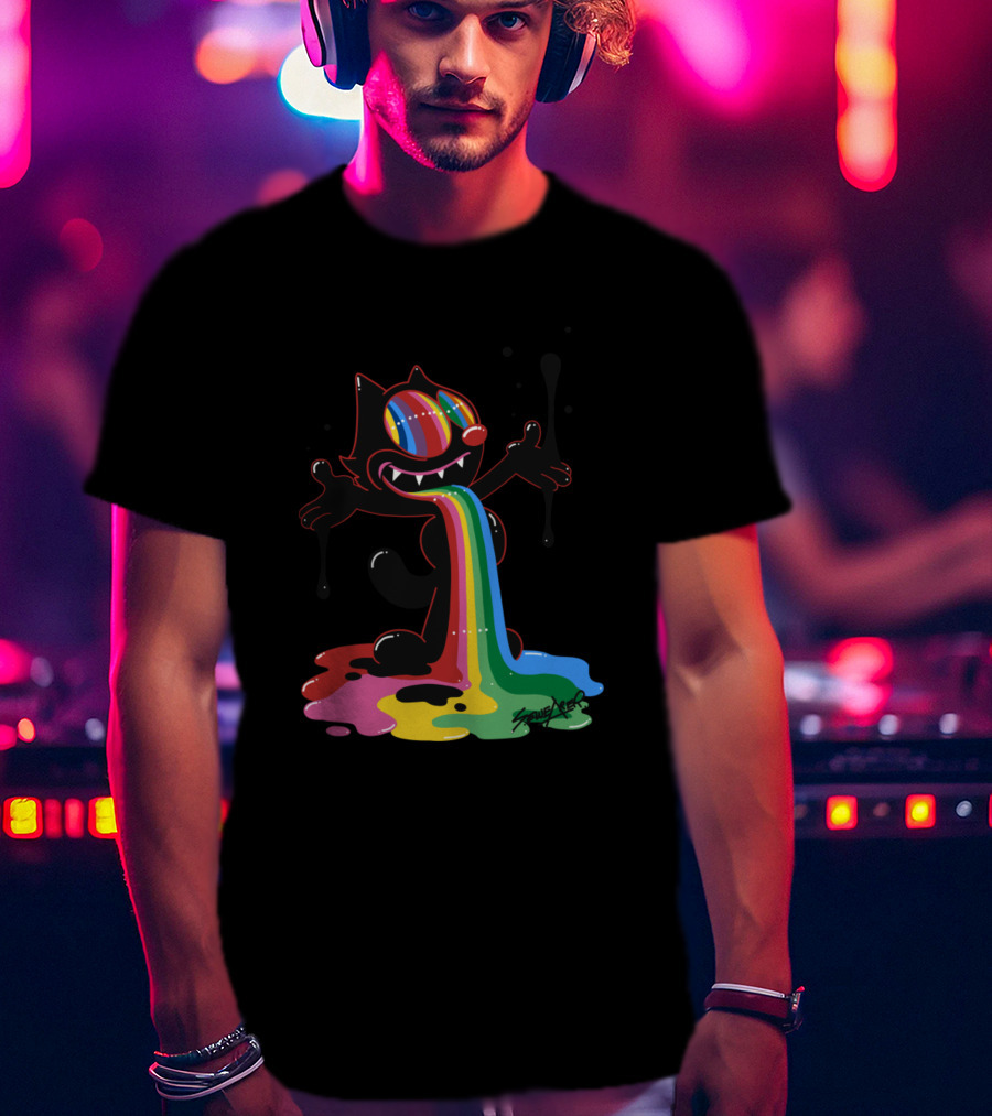 Felix The Cat Rainbow Splatter Art By Zed1 T-Shirt