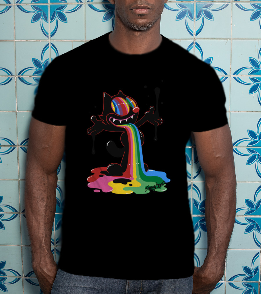 Felix The Cat Rainbow Splatter Art By Zed1 T-Shirt