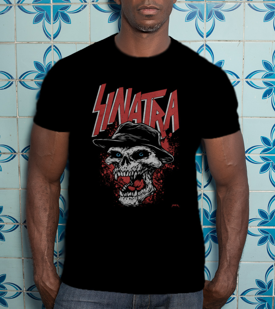 SINATRA Skull In Fedora Shooo Bee Doo Bee Doom T-Shirt