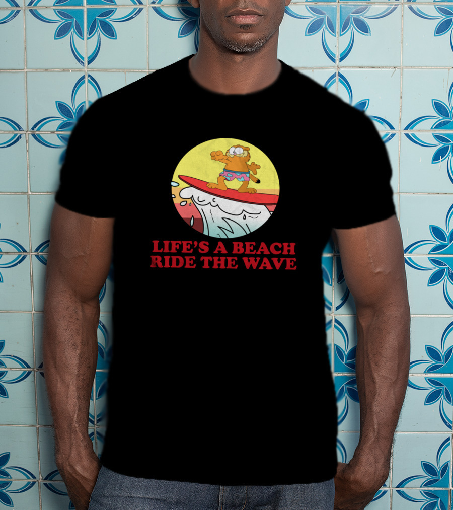 Garfield Surfing Adventure Life's A Beach Ride The Wave T-Shirt