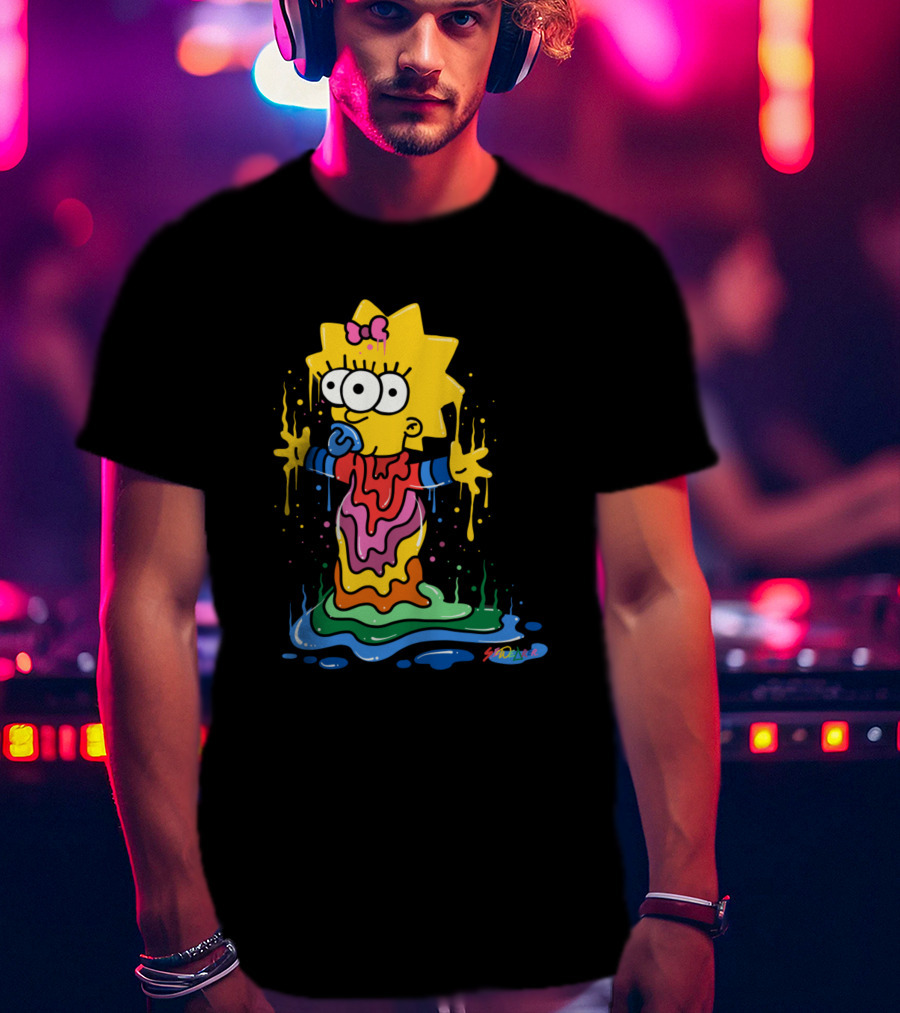 Melting Three Eyed Maggie Simpson Dripping Psychedelic Colors By Sh0ck9r T-Shirt