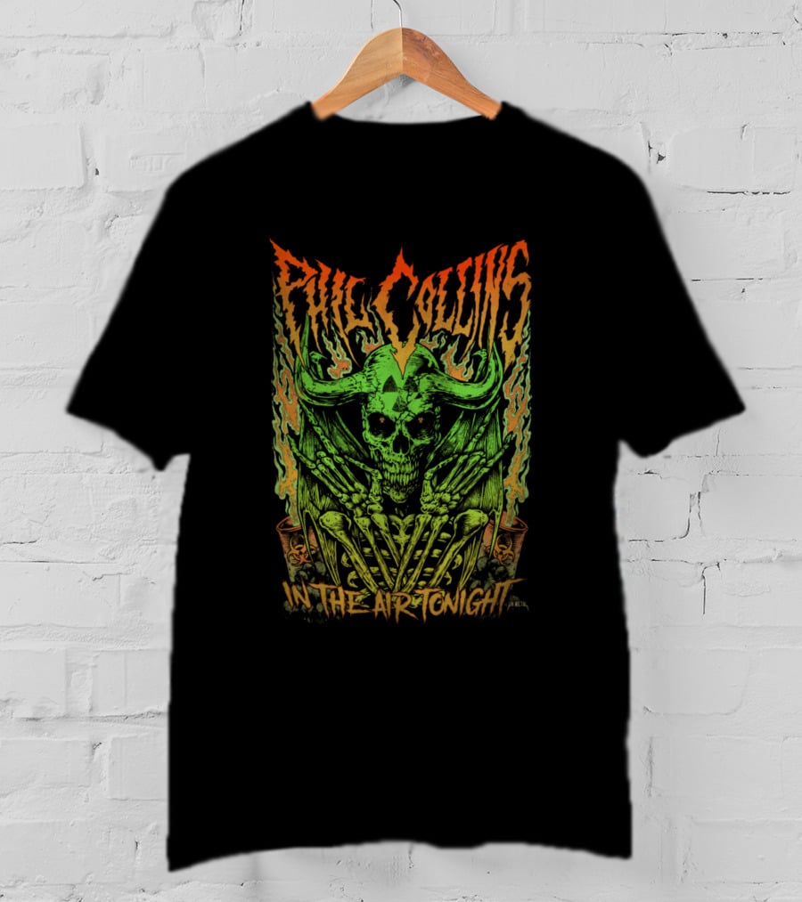 Phil Collins In The Air Tonight Flaming Skull T-Shirt