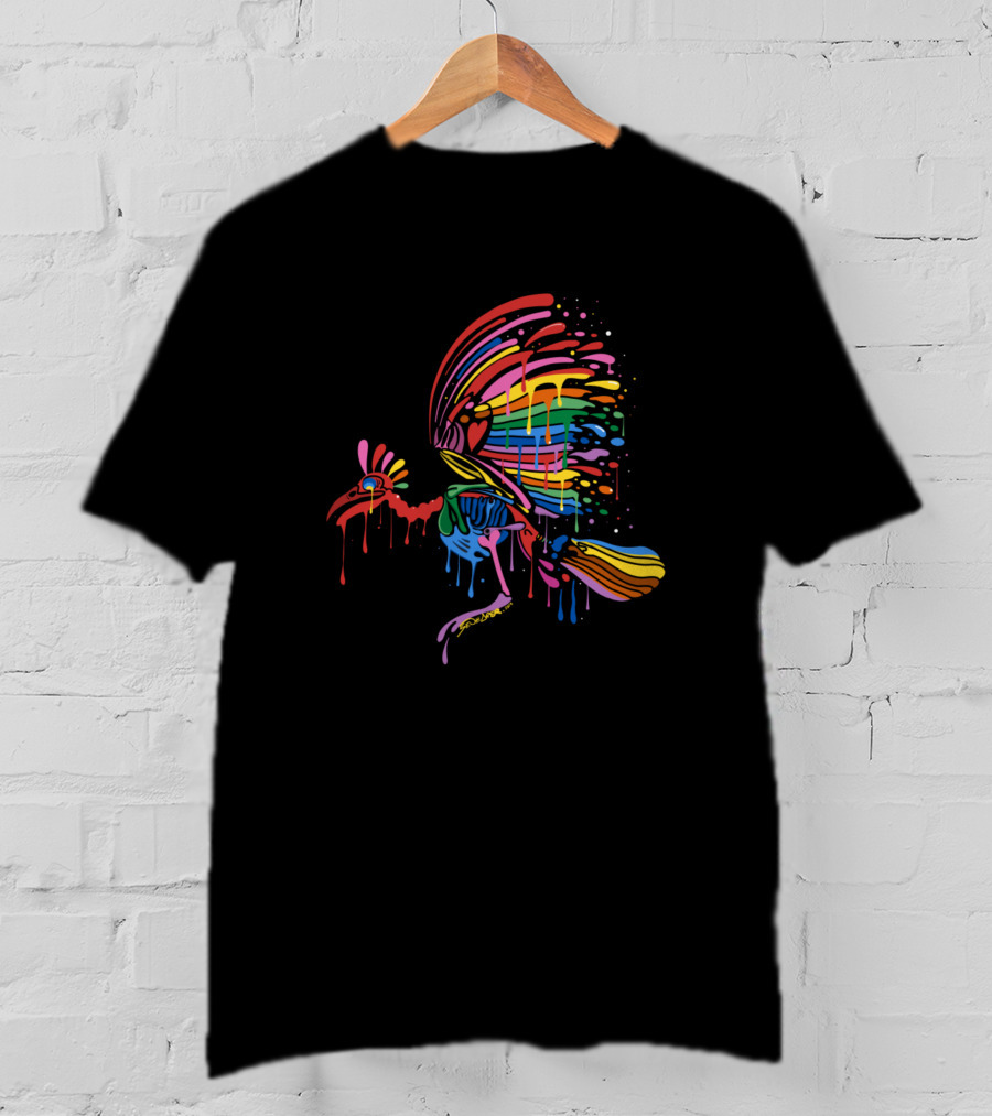 Rainbow Skeleton Bird With Vibrant Rainbow Wings Dripping Colors T-Shirt