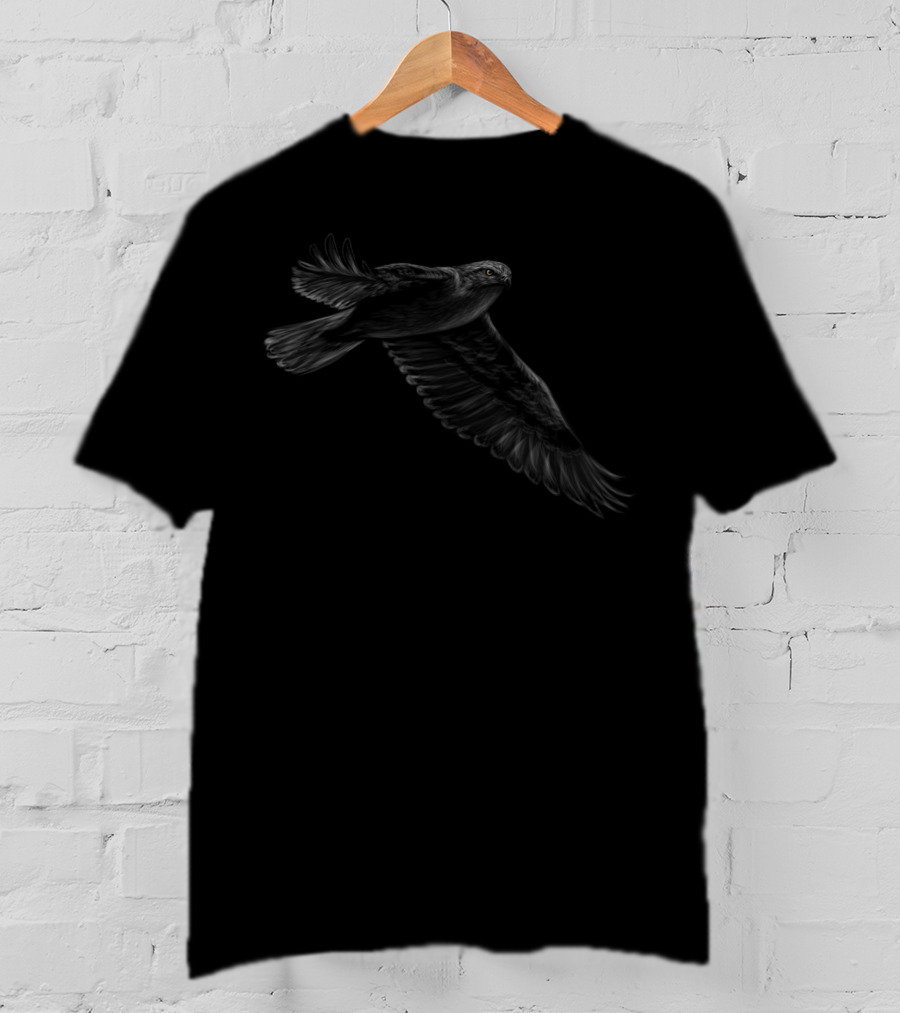 Flying Falcon Hand Drawn Support Animal Rights Black Hawk T-Shirt