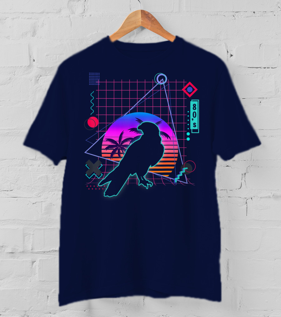 Peregrine Falcon Vaporwave Aesthetic 80s Style Grid And Sunset T-Shirt