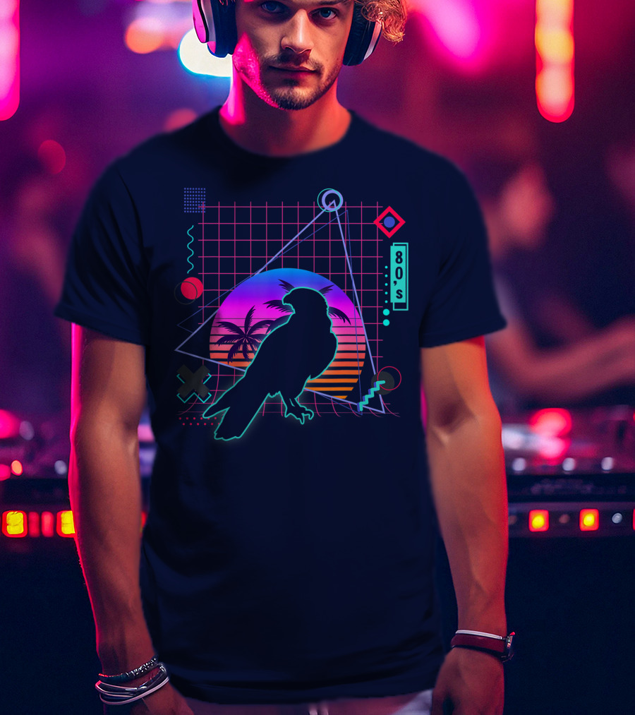 Peregrine Falcon Vaporwave Aesthetic 80s Style Grid And Sunset T-Shirt