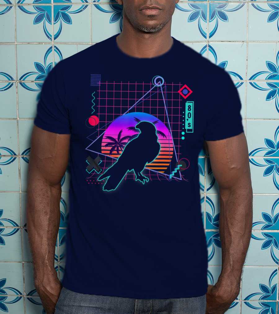 Peregrine Falcon Vaporwave Aesthetic 80s Style Grid And Sunset T-Shirt