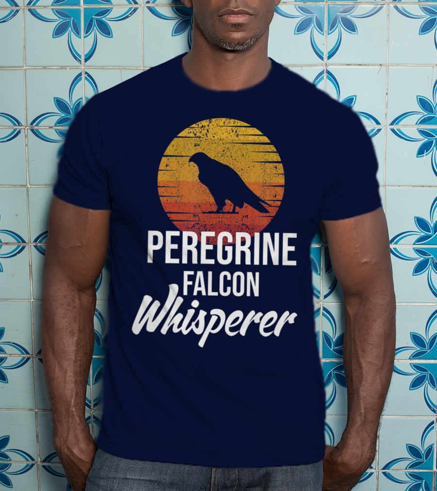 Peregrine Falcon Whisperer Bird Nature Silhouette Retro Sun T-Shirt