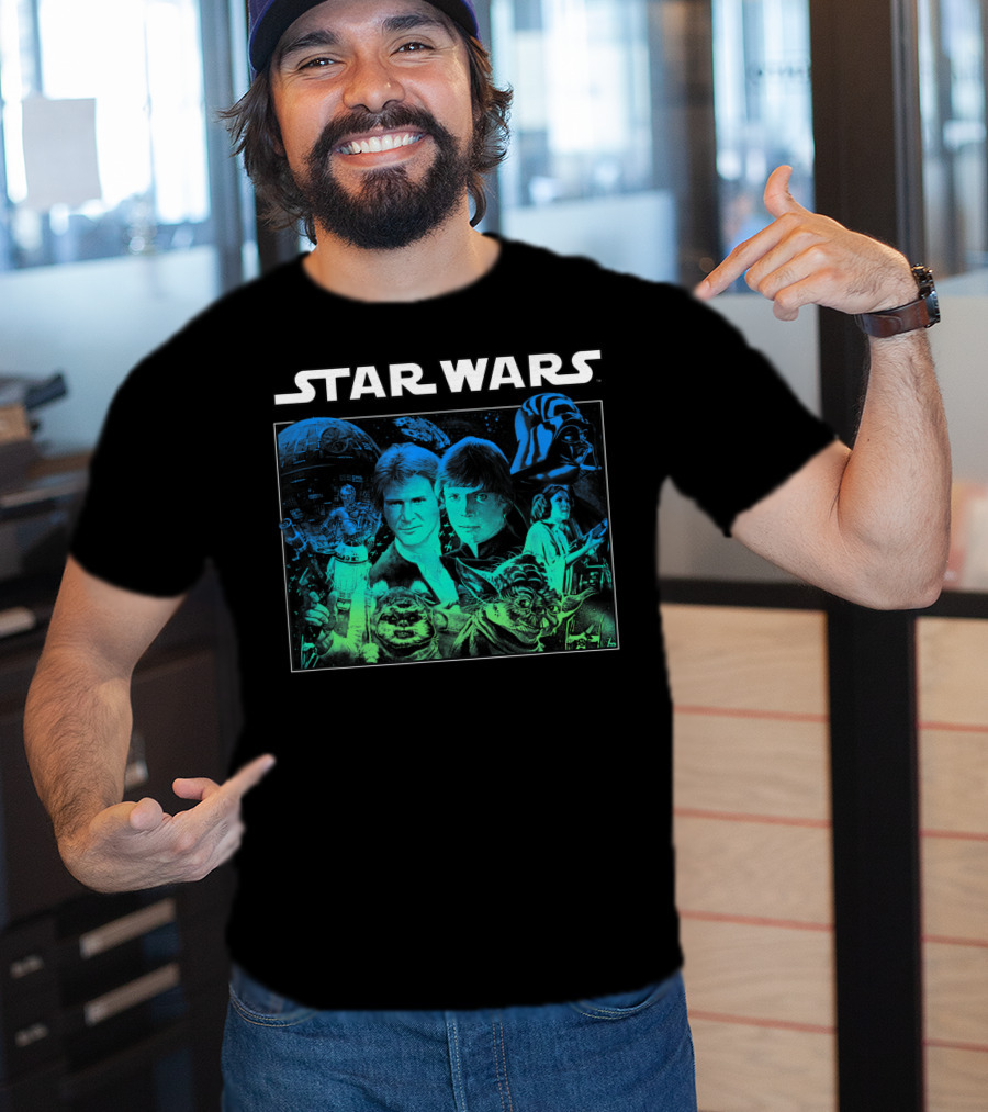 Star Wars Cast Return Of The Jedi Starry Darth Vader Yoda Han Luke Leia T-Shirt