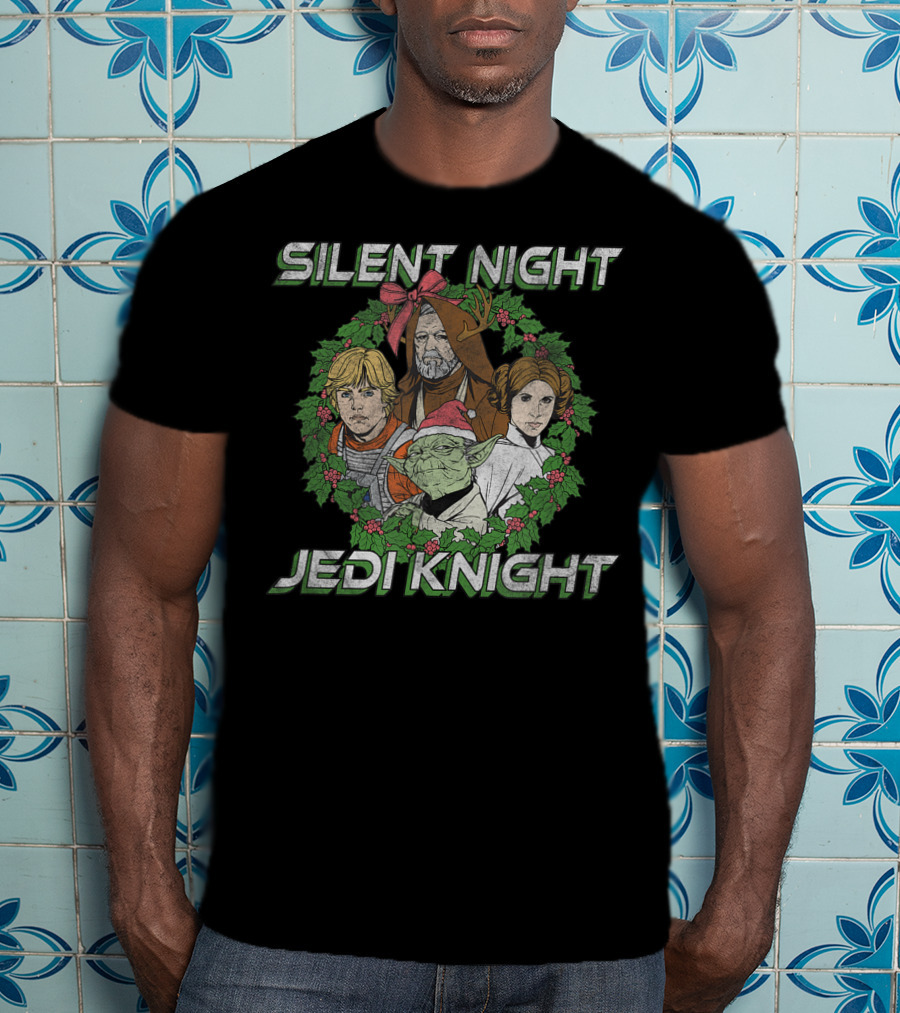 Silent Night Jedi Knight Star Wars Christmas Wreath Group T-Shirt
