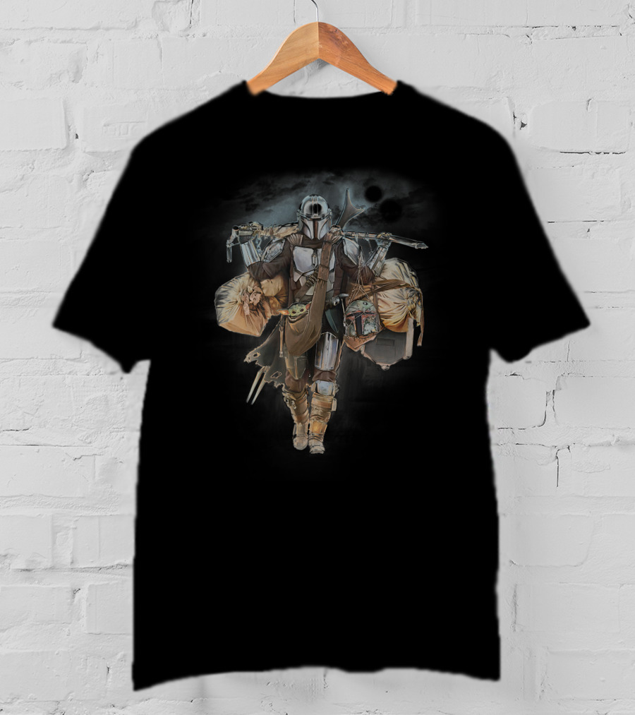 Star Wars The Mandalorian Mando Carrying The Child Under Moonlit Sky T-Shirt