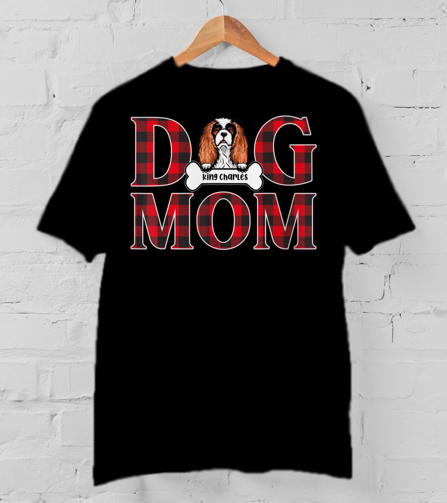 Dog Mom King Charles Red Plaid Pet Lover T-Shirt