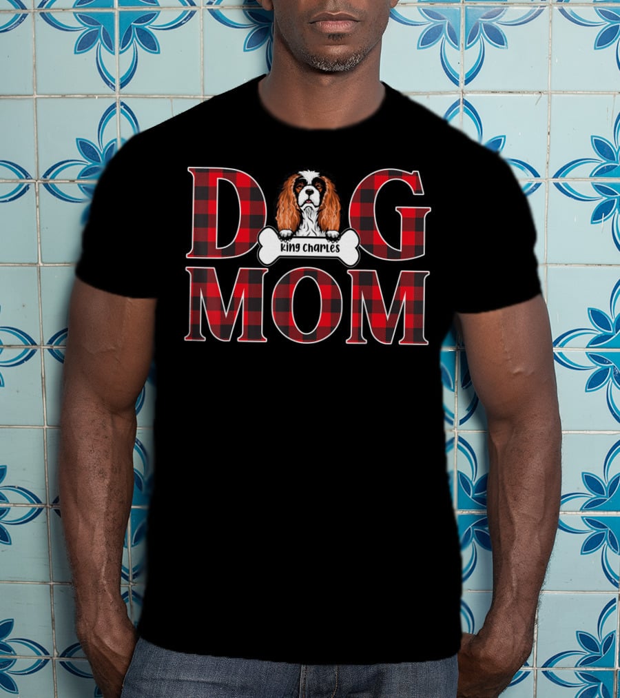 Dog Mom King Charles Red Plaid Pet Lover T-Shirt