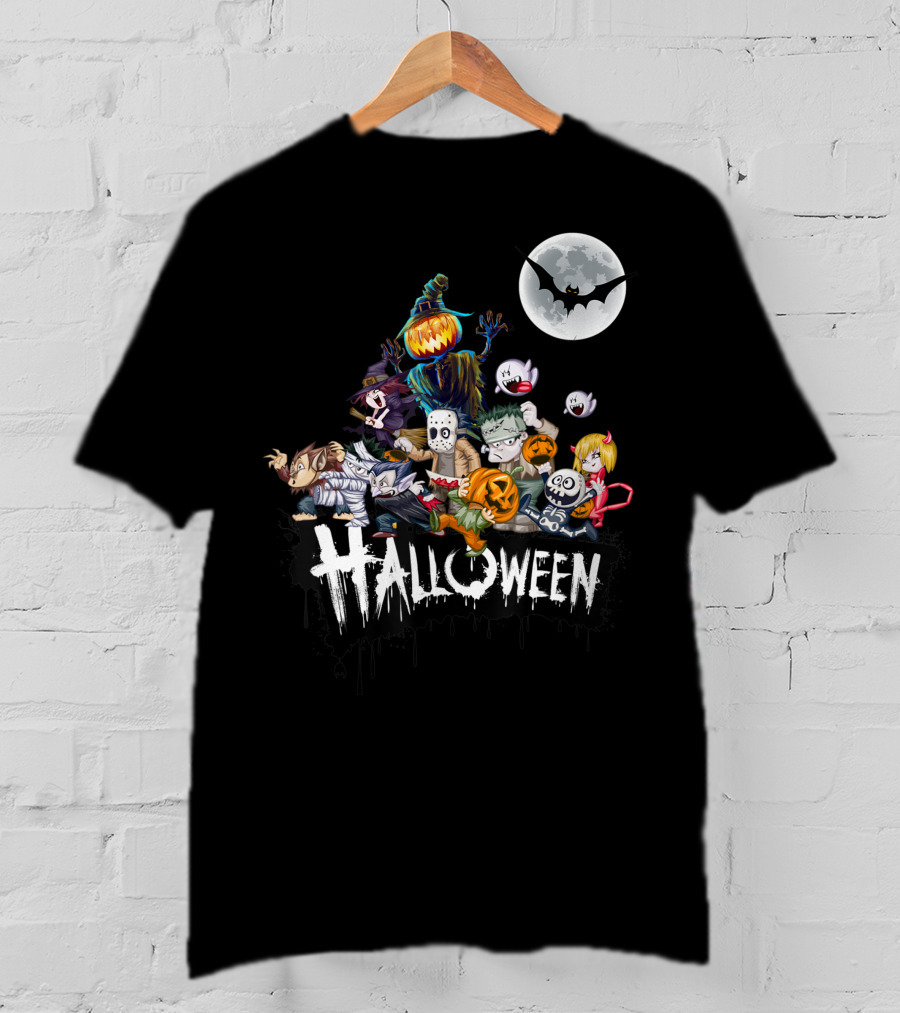 Character Halloween Pumpkin Scarecrow Moon Ghosts Bat Halloween T-Shirt