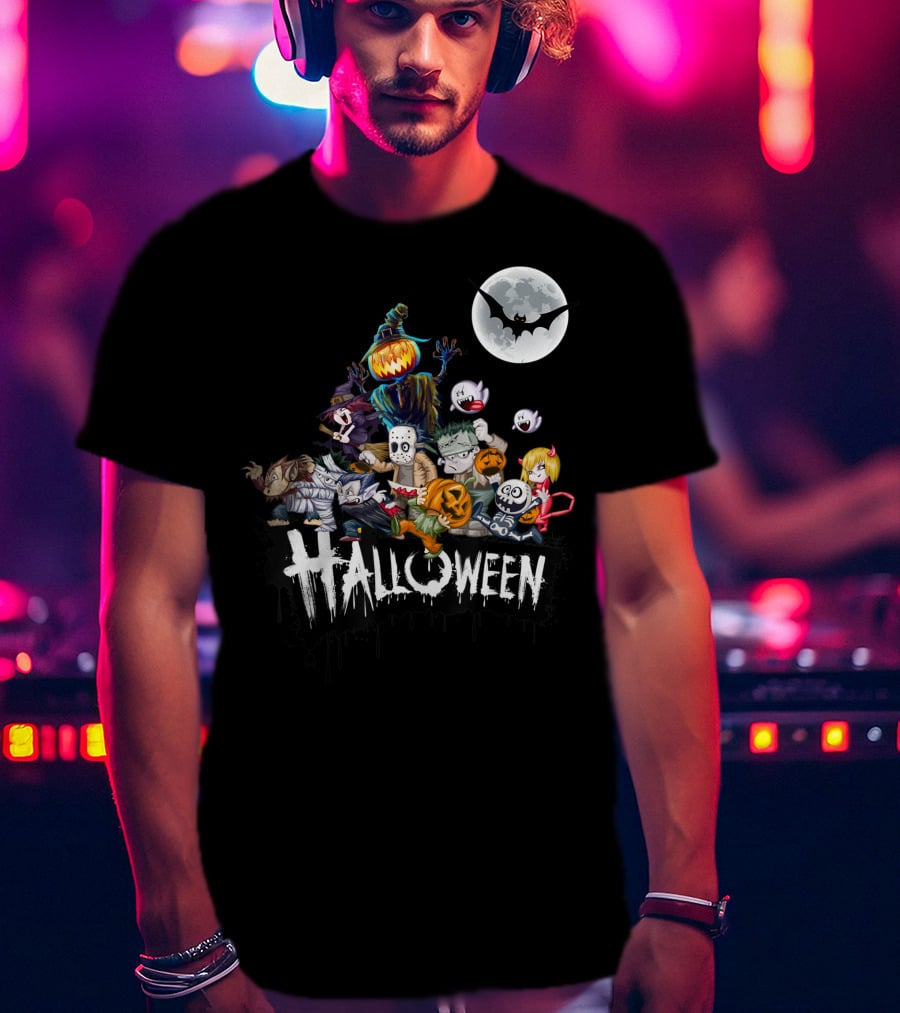 Character Halloween Pumpkin Scarecrow Moon Ghosts Bat Halloween T-Shirt