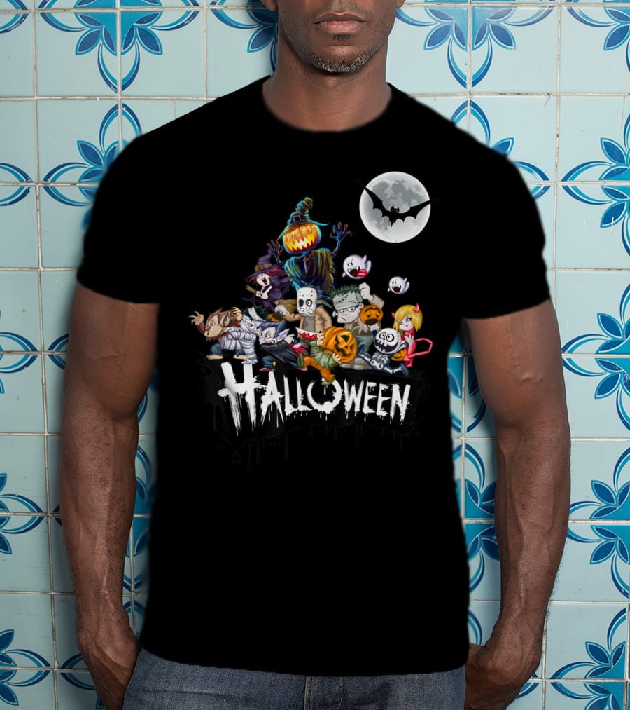 Character Halloween Pumpkin Scarecrow Moon Ghosts Bat Halloween T-Shirt