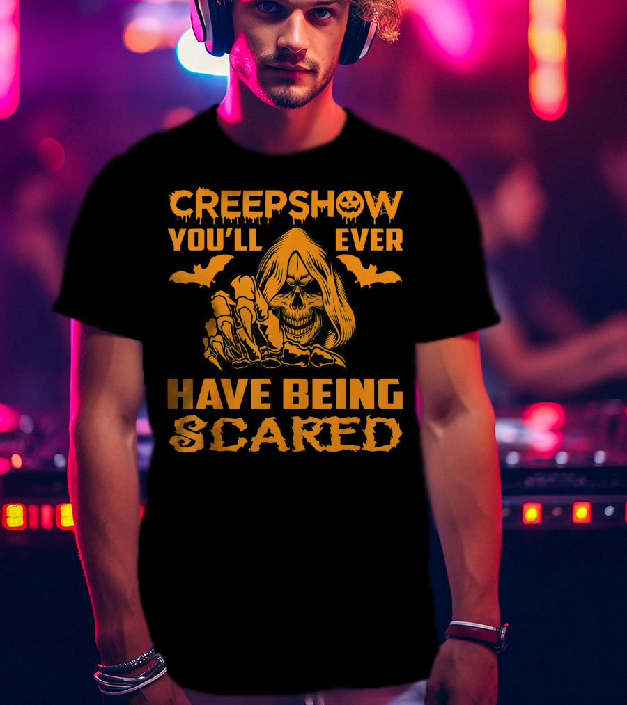 Creepshow You'll Ever Have Being Scared Horror Skeleton Hooded Grim Reaper With Bats T-Shirt