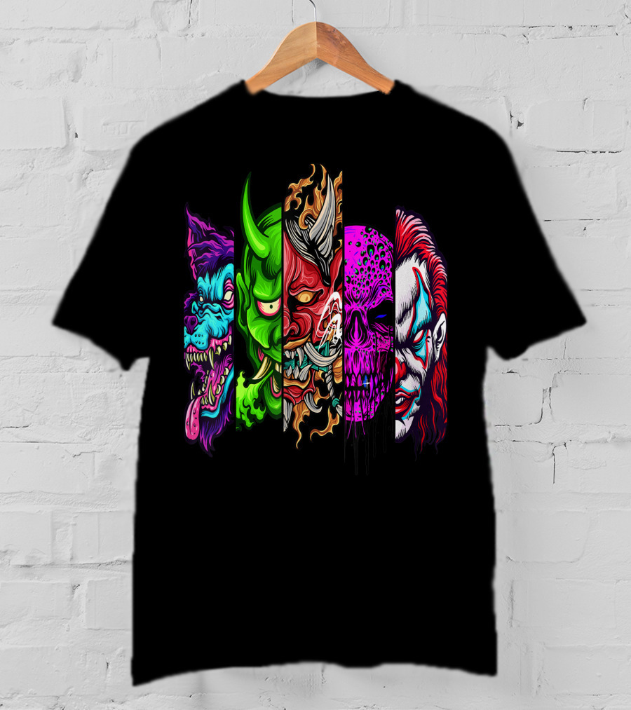 Evil Demons Horror Creatures Scary Halloween Monster Faces T-Shirt
